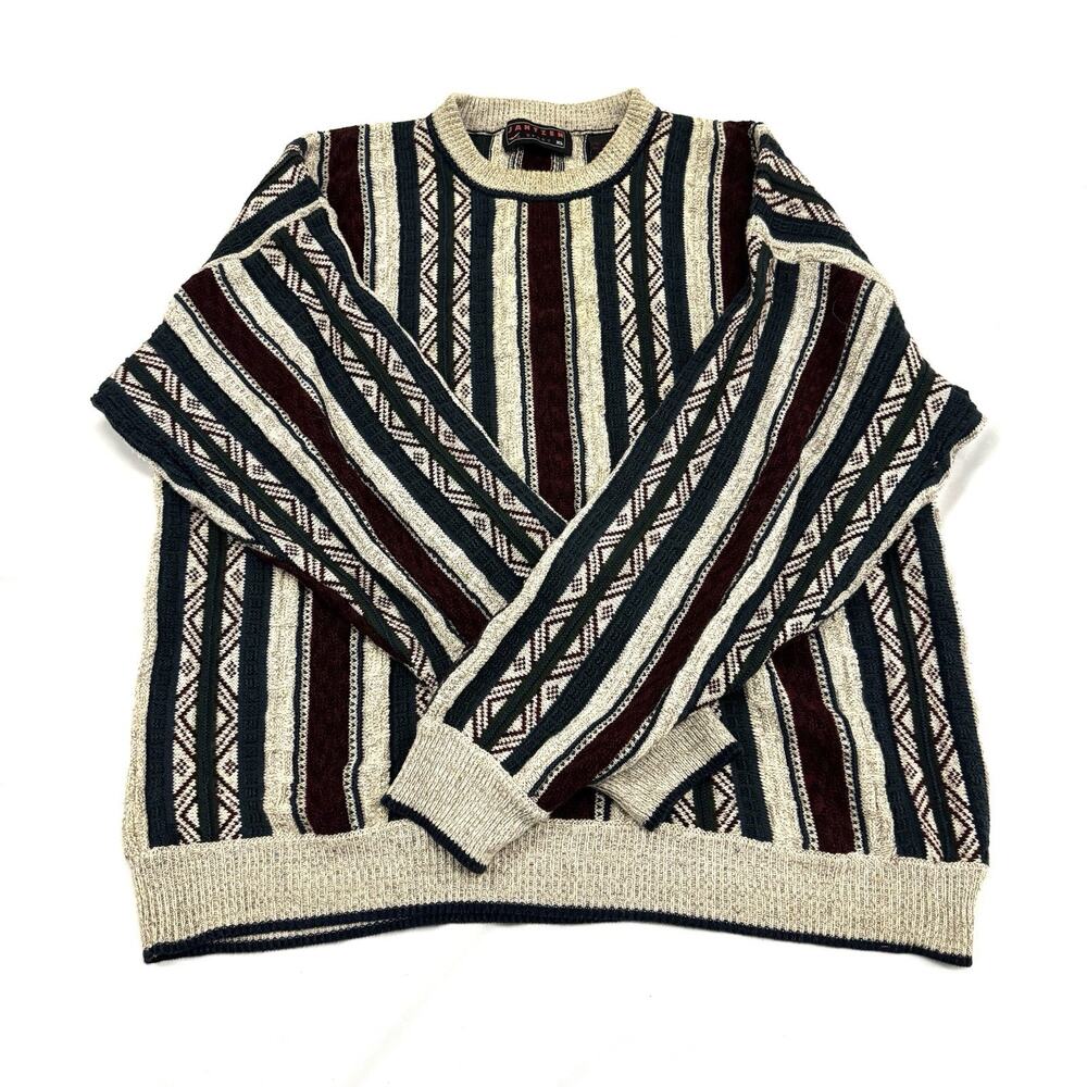 Vintage Jantzen Mens XL Knit Sweater Red Green Blue Stripes Grandpa 90s Pattern
